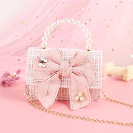 Korean Kids s and Handbags Mini Crossbody Cute Girls Pearl Hand Bags Tote Little Girl Small Coin Pouch Party Gift 220701