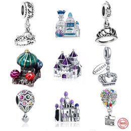 925 Sterling Silver Dangle Charm Enamel Princess Balloon Charm Castle Bead Fit Pandora Charms Bracelet DIY Jewellery Accessories