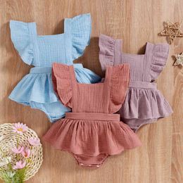 Summer Casual Newborn Baby Girls Rompers Clothes Solid Ruffles Sleeve Backless Cotton Line Jumpsuits Skirts Infant Clothing G220521