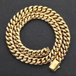 Pendant Necklaces Hip Hop 18k Gold PVD Plated Stainless Steel Necklace Snap Clasp Men Miami Cuban Link Chain Jewelry For GiftPendant