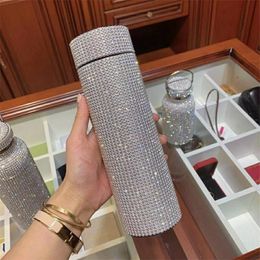 500ml Creative Smart Diamond Thermos Bottle Stainless Steel Water for Girls Portable Vacuum Flasks Coffee Cup 220624