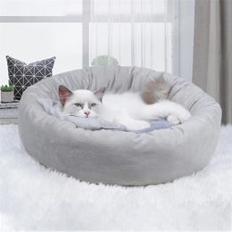 Short Plush Cat Bed Round for s Small Dog Warm Pet Nest With Pillow Puppy Kennel Sofa Kitten Cave Cushion Accessories 220323