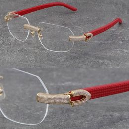 Wholesale 3 Color Plank Arms Metal Rimless Frames Classical Model Glasses Designer 1164 Grain Micro-paved Diamond Set Eyewear Men Women Rocks Wire 18K Gold Frame