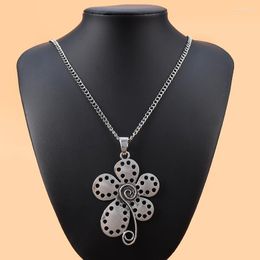 Pendant Necklaces Fashion Large Tibetan Silver Abstract Metal Spiral Design Flower Necklace On Long Curb Chain Lagenlook 34"Pendant