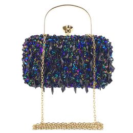 Evening Bags Doulbe Diamond Clutch Bag Sequin Beading Embroidery Women Wedding Chain Shoulder Party Luxury HandbagEvening