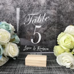 Custom Couple Name and Date Modern Numbers With Stand Holders Calligraphy Acrylic Wreath Table Number Wedding D220618