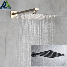 Rozin Brushed Golden Rainfall Shower Head Bathroom 81012" Ultrathin Style Top Shower Head with Wall Mounted Shower Arm 201105