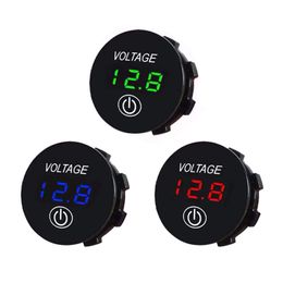 12V/24V Voltage Gauge with Touch Switch LED Digital Display Gauge Waterproof Car Voltmeter for Boat Marine Truck Motorcycle