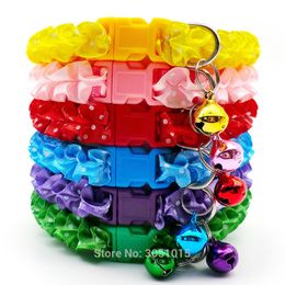 Wholesale 100Pcs Colourful Lovely Small Pet Collar Polyester Fabric With Bell Kitten Puppy Chain Dog Cat Collar Pets Accessories 201030