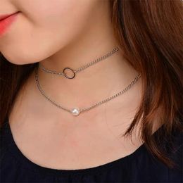 Pendant Necklaces Hip Hop Korean Fashion Vintage Pearl Necklace For Women Aesthetic Goth Accessories Steampunk Couple Choker Jewelry Sets.Pe