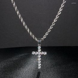 Pendant Necklaces Shining Zircon Cross For Men Women Hip Hop Chokers 4mm Rope Chain 316L Stainless Steel Fashion JewelryPendant Godl22
