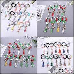 Jewellery Accessories Baby Kids Maternity 65 Colours Beaded Keychain Party Favour Wooden Tassel String Chain Food Grade Sil Dhxnt