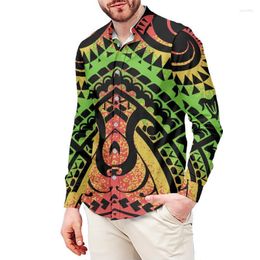 Men's Dress Shirts Drop 6xl Polynesian Tribal Printed For Men Gradient Design Samoan Long Sleeve Shirt Custom 2022Men's Vere22