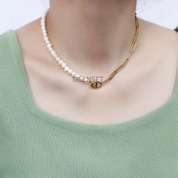 Chains Sweet Punk Natural Freshwater Pearl Necklace Oval O Chain Women Collar Jewellery Charm Accessori Girl Gift YS400Chains