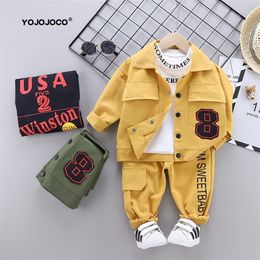 Baby boy clothes spring and autumn cotton children's suit letter printing lapel casual workwear three-piece 220326