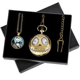 Pocket Watches Antique Bronze Men Watch Personalized Necklace Set Slim Chain For Greeting Card Classic Pendant Clock Gift SetsPocket