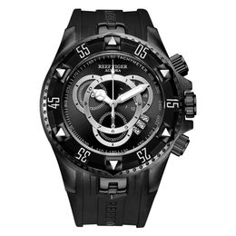 Reef Tiger/RT Casual Sport Watches Quartz Watch All Black dial chronograph watch Rubber Strap Casual Watches RGA303-2 T200409