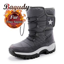 Unisex Snow Boots Warm Push MidCalf Boots Waterproof Nonslip Winter Boots Thick Leather Platform Warm Shoes Large Size 3546 201204