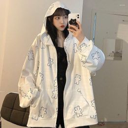 Women's Hoodies & Sweatshirts White Y2k Kawaii Women Korean Style Zip Up Hoodie 2022 Fashion Ladies Sweatshirt Long Sleeve Cute Top Harajuku