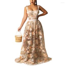 Casual Dresses Sexy Spaghetti Strap For Women White Transparent Embroidery Floor Length Elegant Evening Night Party Vestidos Mujer