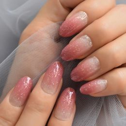 False Nails Shimmer Oval Fake Press On Plum Rosy Jelly Gel Short Medium Length Ombre Artificial Nail Art Tips Prud22