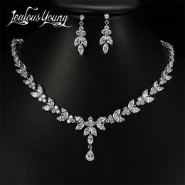 Luxury Crystal Zircon Wedding Jewellery Sets for Women White Gold Colour African Jewellery Sets Water Drop Earrings Necklace Set AS56 210320