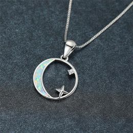 star opal Australia - Pendant Necklaces Charm Female White Opal Necklace Silver Color Chain For Women Cute Crystal Star Moon Wedding NecklacePendant