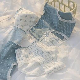 Panties 2022 High Quality Sweet Cotton Briefs Lace Princess Underwear 6pcs/lot Blue Bow Girl Underpants Beauty Lingerie