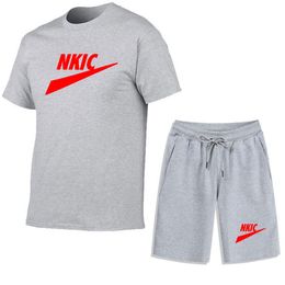 100% Cotton Men's Black T-shirt Shorts Set Summer Tracksuit Casual T shirt Running Set Fashion Brand LOGO Printed Male Sport Suit S-XXL