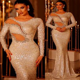 2022 Plus Size Arabic Aso Ebi Mermaid Sparkly Sexy Prom Dresses Beaded Crystals Evening Formal Party Second Reception Birthday Engagement Gowns Dress ZJ707