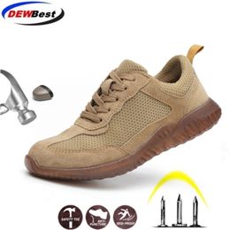 DEW Genuine Leather Work Boots Labor Fashion Puncture Proof Casual Sneakers Lightweight Breathable Safety shoes Male Y200915