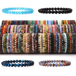 6MM Natural Stone Strands Various Colours Beaded Bracelets For Women Men Quartzs Agates Garnet Sunstone Handmade Bangle Jewellery