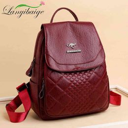 New Women Backpack Soft Leather Backpack For Teen Girls Casual Female Large Capacity Backpack Student School Bag J220620