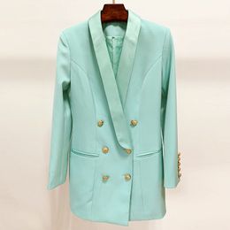 306 L 2022 Spring Brand Same Style Coat Button Long Sleeve Lapel Neck Green Womens Colthes Fashion Slim OULAIDI