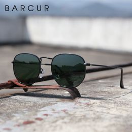 BARCUR Reflective Sunglasses Women Glass Lens Sun Glasses Men Stainless Steel Frame Eyewear Mirror Hexagon DS 220513