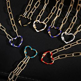 Pendant Necklaces Punk Heart Dripping Oil Necklace For Women Classic Gold Long Chain Choker Copper Charm Party Men JewelryPendant