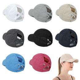 8 Colors Women Ponytail Baseball Caps Messy Ball Hats Outdoor Golf Sports Washed Cotton Caps Casual Summer Sun Visor Snapback Hat M4186