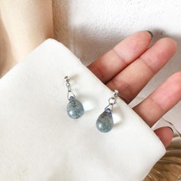 Clip-on Screw Back Cute Simple Water Drop Fake Piercing Vintage Earrings Blue Temperament Crystal For Women