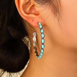 Dangle & Chandelier Big Hoop Turquoises Inlaid Earrings Vintage Multi Green Stone Beads Statement For Women Boho Jewellery Gift