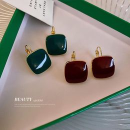 Clip-on & Screw Back Vintage Female Red Green Stone Earrings Dainty Gold Small Colour Clip For Women Charm Bride Square Wedding EarringsClip-