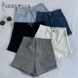 Genayooa Skinny Denim Shorts Solid High Waist Jeans Shorts Women Summer 2020 Korean Cotton Black White Washed Sexy Shorts Women LJ200815