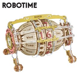 Robotime ROKR Time Engine 3D Wooden Model Building Block Kits DIY Assembly Toy Gift for Children Kids Adult LC801 220715