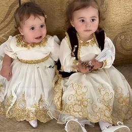 Kosovo and Albanian Traditional Flower Girl Dress With Jacket Long Sleeves Gold Appliques Girl Wedding Party Dress Prom Wear