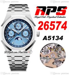 APSF Perpetual Calendar MoonPhase A5134 Automatic Mens Watch 2657 41mm Tiff Blue Grande Tapisserie Dial Stick Stainless Steel Bracelet Super Edition Puretime E5