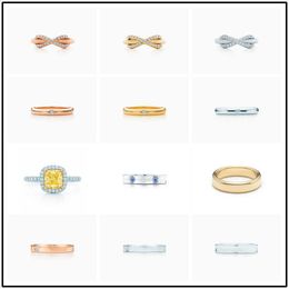 T 925 Sterling Silver Bow Ring Series women wedding diamond Ladies beautiful rings rhinestone gold plated fashion jewelry