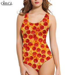 Fashion Ladies Sleeveless Swimsuit Gourmet Pizza 3D OnePiece Swimwear Casual Summer Women Bathing Suit Drop W220616