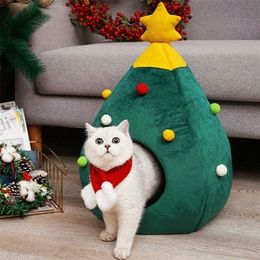 Christmas Tree Cat House Dog Bed Cozy Tent Cave Washable Mat Warm Soft Winter Pet Supplies 220323