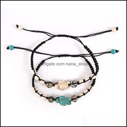 Charm Bracelets Jewellery Sea Turtle Beads For Women Men 2 Colours Natural Stone Strand Elastic Friendship Bracelet Beach Gifts Drop Delivery 2