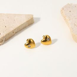 Hoop & Huggie Cute Heart Stud Earrings With Cubic Zirconia Stainless Steel Jewellery 18K Gold Love CZ Zircon For Young GirlsHoop Kirs22