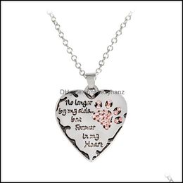 Pendant Necklaces Pendants Jewellery "No Longer Be My Side But Forever In Heart" White Sier Crystal Cats Dogs Paws Claw Print Heart Necklace